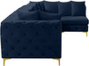 Meridian Furniture - Tremblay 139" Navy Velvet Upholstered 5pc. Sectional - 686Navy-Sec5A - GreatFurnitureDeal