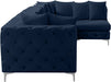 Meridian Furniture - Tremblay 139" Navy Velvet Upholstered 5pc. Sectional - 686Navy-Sec5A - GreatFurnitureDeal