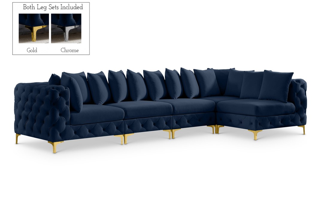Meridian Furniture - Tremblay 139" Navy Velvet Upholstered 5pc. Sectional - 686Navy-Sec5A - GreatFurnitureDeal
