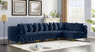 Meridian Furniture - Tremblay 139" Navy Velvet Upholstered 5pc. Sectional - 686Navy-Sec5A - GreatFurnitureDeal