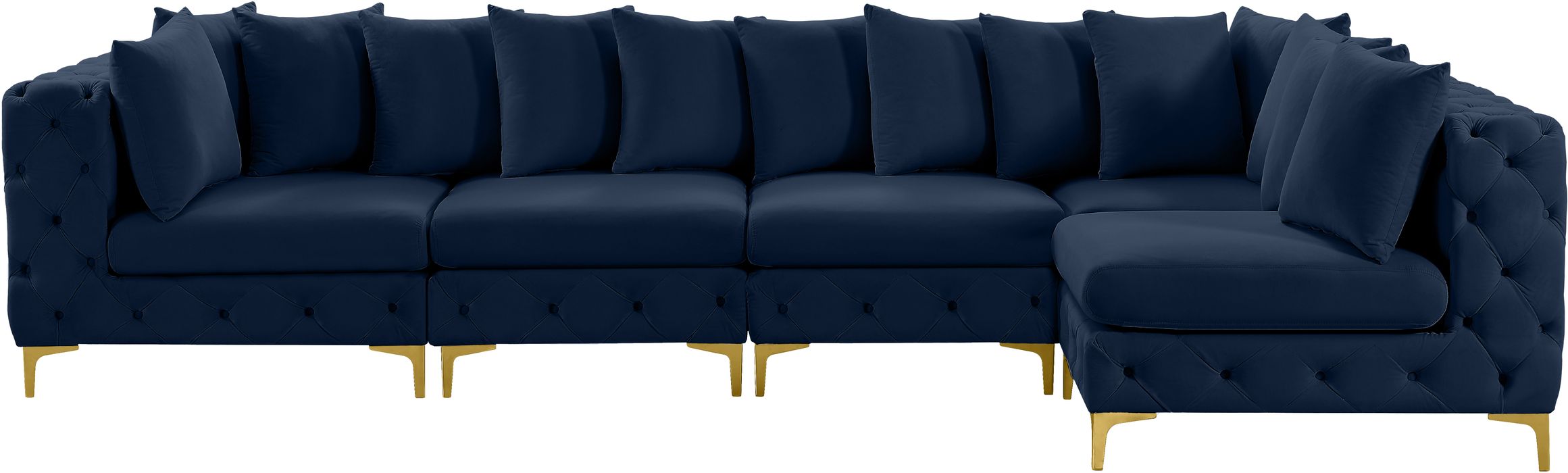 Meridian Furniture - Tremblay 139" Navy Velvet Upholstered 5pc. Sectional - 686Navy-Sec5A - GreatFurnitureDeal
