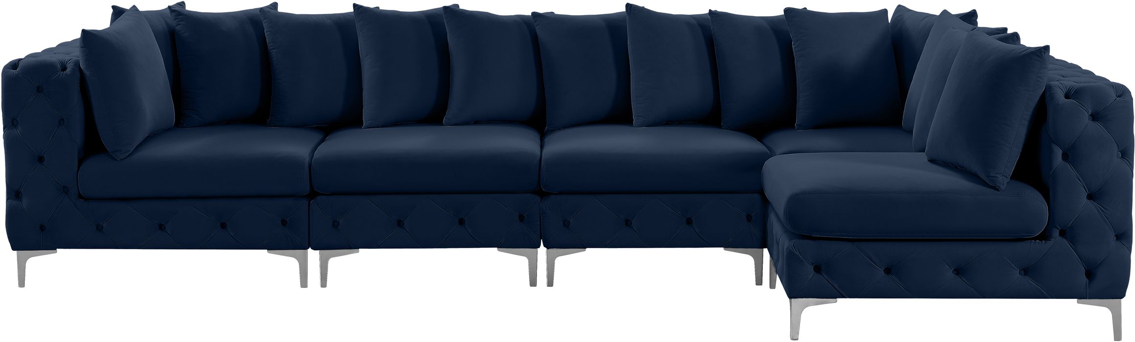 Meridian Furniture - Tremblay 139" Navy Velvet Upholstered 5pc. Sectional - 686Navy-Sec5A - GreatFurnitureDeal