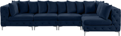 Meridian Furniture - Tremblay 139" Navy Velvet Upholstered 5pc. Sectional - 686Navy-Sec5A - GreatFurnitureDeal