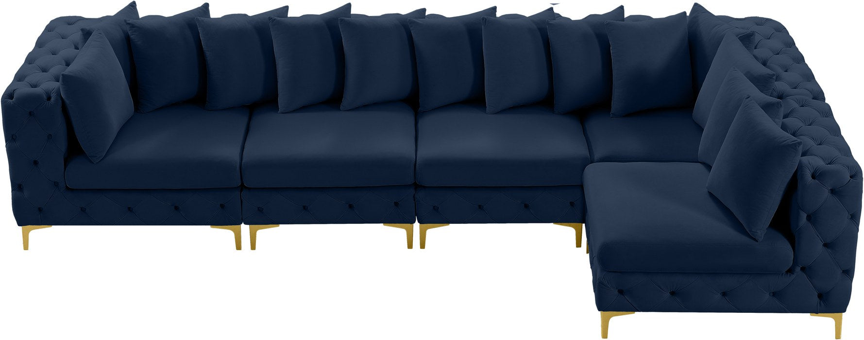 Meridian Furniture - Tremblay 139" Navy Velvet Upholstered 5pc. Sectional - 686Navy-Sec5A - GreatFurnitureDeal