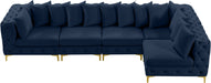 Meridian Furniture - Tremblay 139" Navy Velvet Upholstered 5pc. Sectional - 686Navy-Sec5A - GreatFurnitureDeal