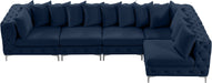 Meridian Furniture - Tremblay 139" Navy Velvet Upholstered 5pc. Sectional - 686Navy-Sec5A - GreatFurnitureDeal