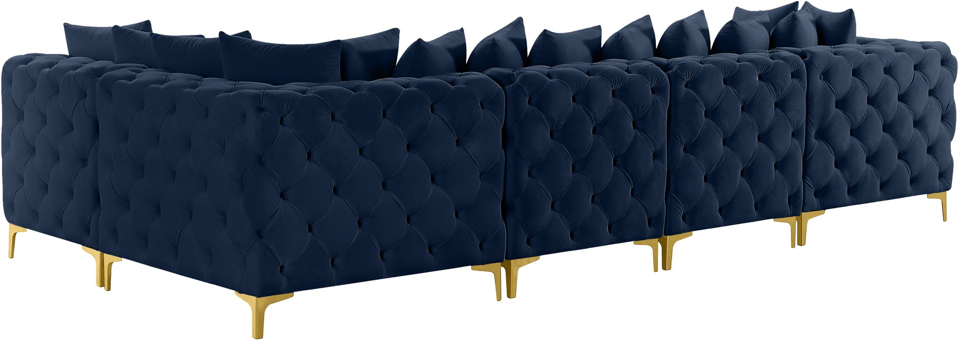 Meridian Furniture - Tremblay 139" Navy Velvet Upholstered 5pc. Sectional - 686Navy-Sec5A - GreatFurnitureDeal