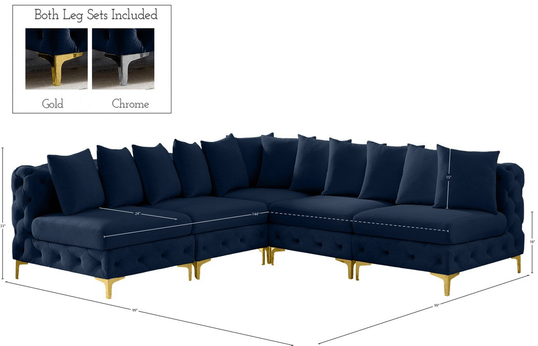 Meridian Furniture - Tremblay 99" Navy Velvet Upholstered 5pc. Sectional - 686Navy-Sec5B - GreatFurnitureDeal