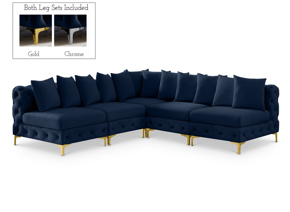 Meridian Furniture - Tremblay 99" Navy Velvet Upholstered 5pc. Sectional - 686Navy-Sec5B - GreatFurnitureDeal