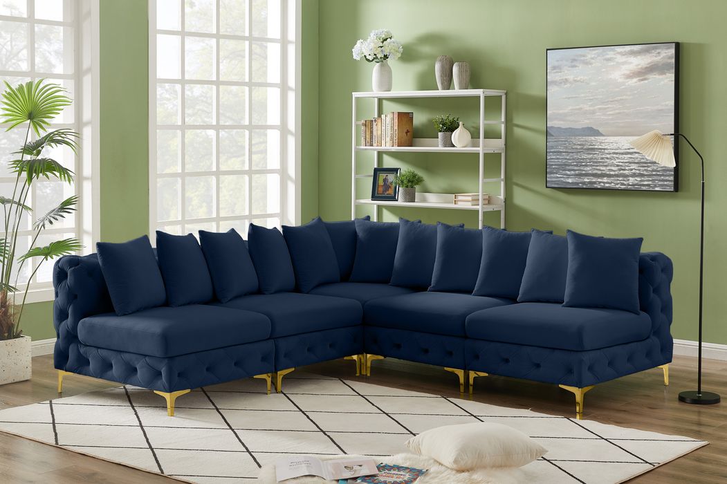 Meridian Furniture - Tremblay 99" Navy Velvet Upholstered 5pc. Sectional - 686Navy-Sec5B - GreatFurnitureDeal
