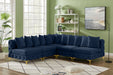 Meridian Furniture - Tremblay 99" Navy Velvet Upholstered 5pc. Sectional - 686Navy-Sec5B - GreatFurnitureDeal