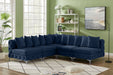 Meridian Furniture - Tremblay 99" Navy Velvet Upholstered 5pc. Sectional - 686Navy-Sec5B - GreatFurnitureDeal