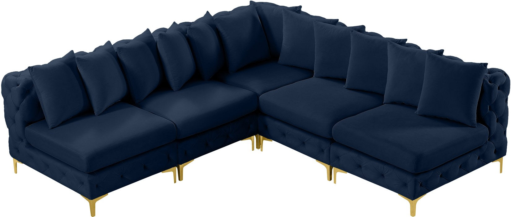 Meridian Furniture - Tremblay 99" Navy Velvet Upholstered 5pc. Sectional - 686Navy-Sec5B - GreatFurnitureDeal