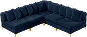 Meridian Furniture - Tremblay 99" Navy Velvet Upholstered 5pc. Sectional - 686Navy-Sec5B - GreatFurnitureDeal