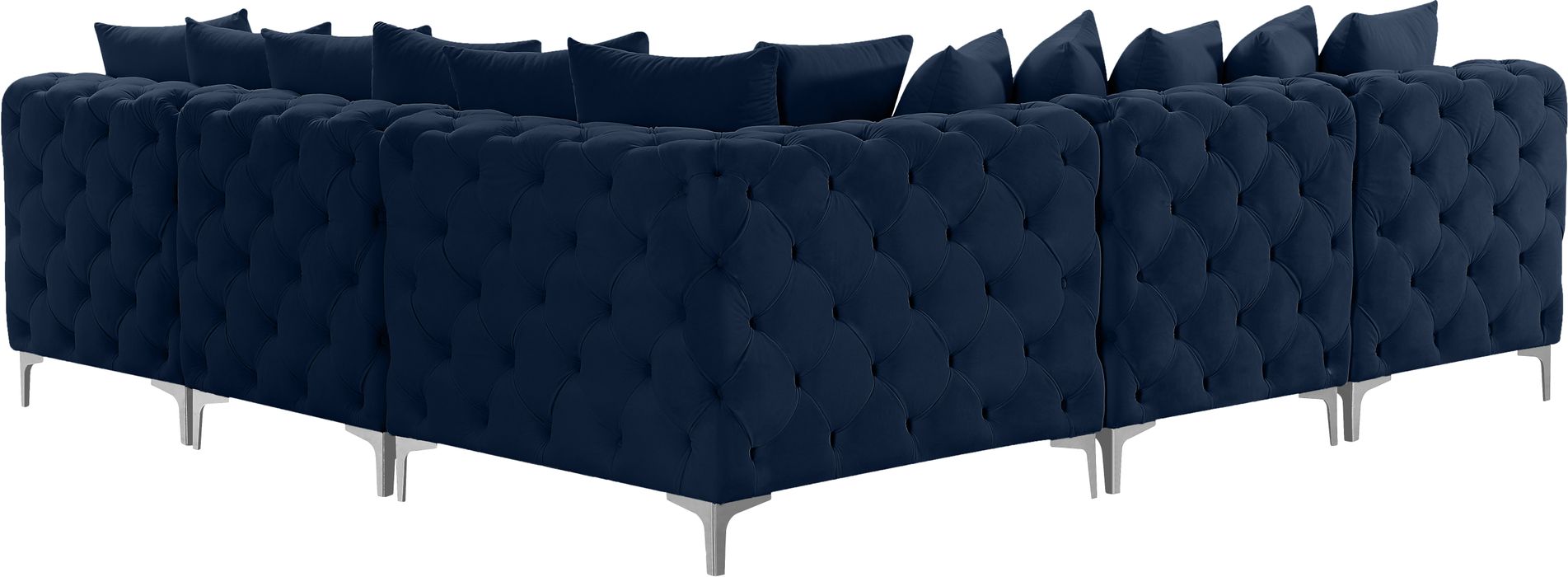 Meridian Furniture - Tremblay 99" Navy Velvet Upholstered 5pc. Sectional - 686Navy-Sec5B - GreatFurnitureDeal