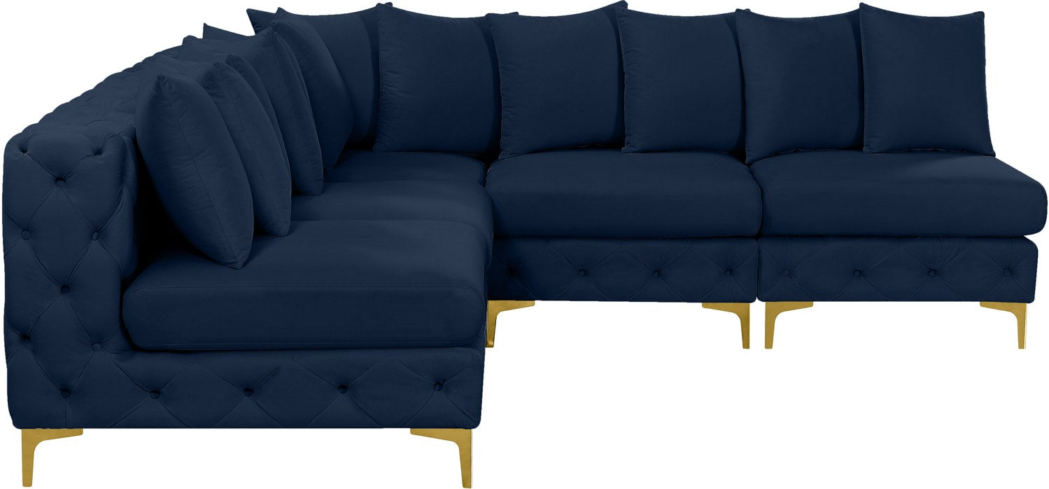 Meridian Furniture - Tremblay 99" Navy Velvet Upholstered 5pc. Sectional - 686Navy-Sec5B - GreatFurnitureDeal