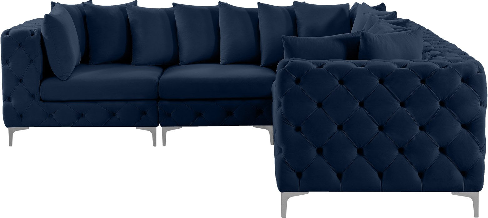 Meridian Furniture - Tremblay 109" Navy Velvet Upholstered 5pc. Sectional - 686Navy-Sec5C - GreatFurnitureDeal