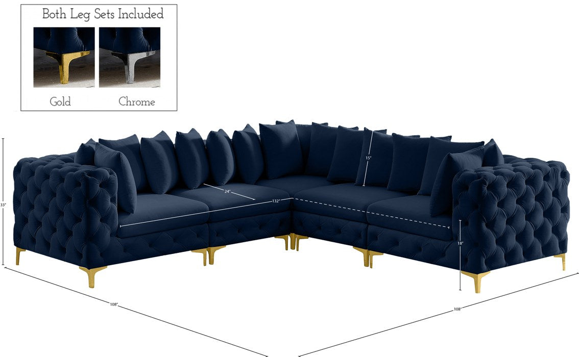 Meridian Furniture - Tremblay 109" Navy Velvet Upholstered 5pc. Sectional - 686Navy-Sec5C - GreatFurnitureDeal
