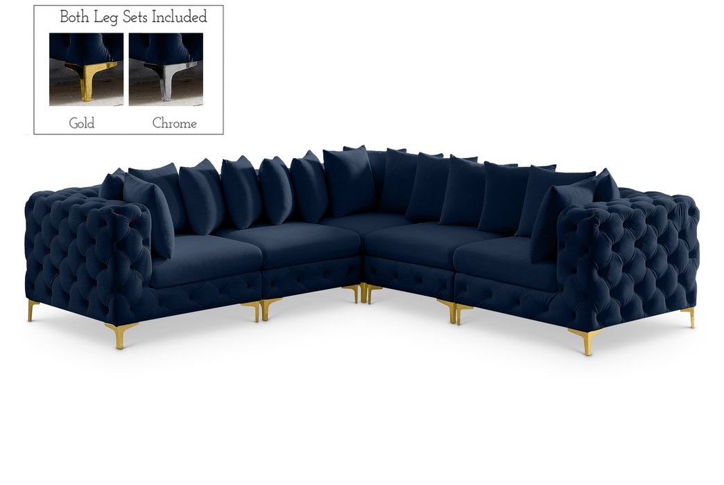 Meridian Furniture - Tremblay 109" Navy Velvet Upholstered 5pc. Sectional - 686Navy-Sec5C - GreatFurnitureDeal