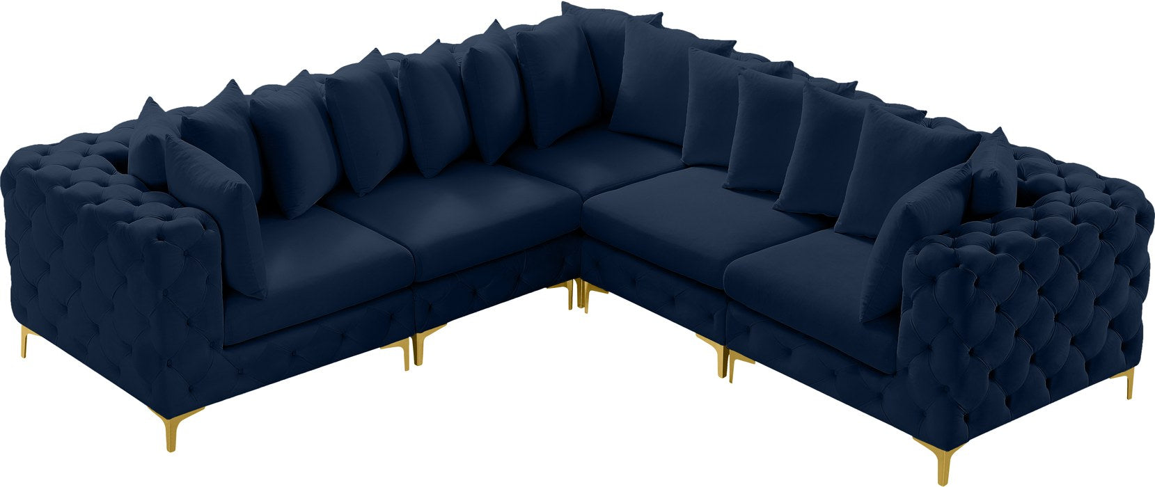 Meridian Furniture - Tremblay 109" Navy Velvet Upholstered 5pc. Sectional - 686Navy-Sec5C - GreatFurnitureDeal