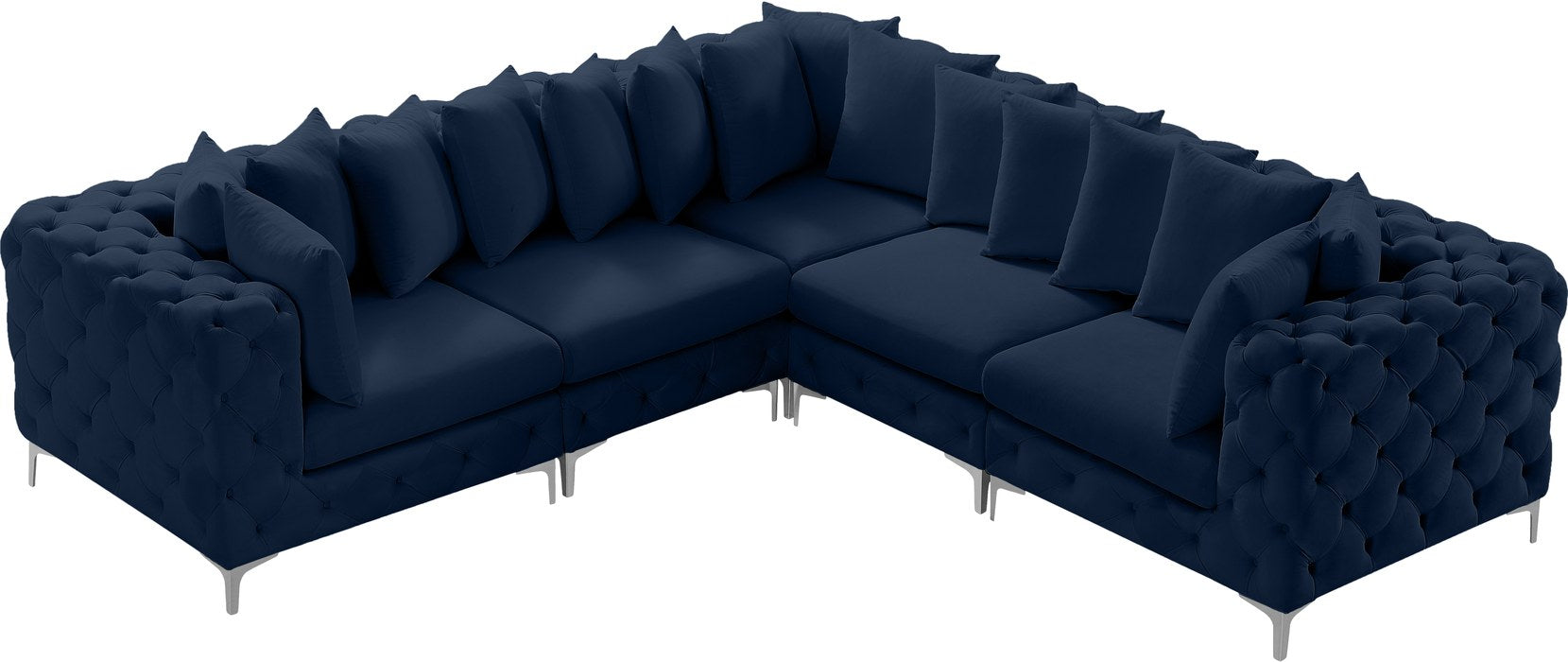 Meridian Furniture - Tremblay 109" Navy Velvet Upholstered 5pc. Sectional - 686Navy-Sec5C - GreatFurnitureDeal