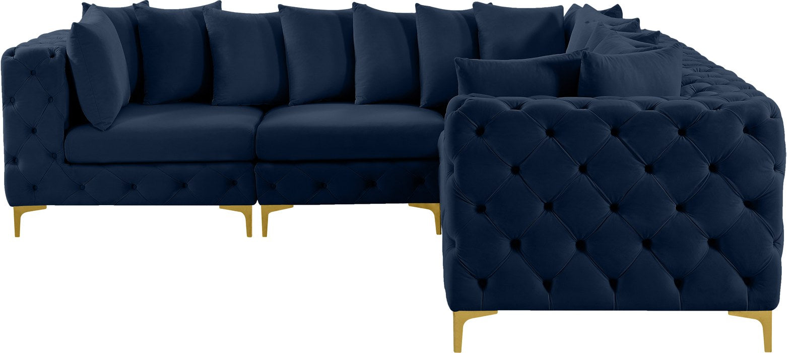 Meridian Furniture - Tremblay 109" Navy Velvet Upholstered 5pc. Sectional - 686Navy-Sec5C - GreatFurnitureDeal