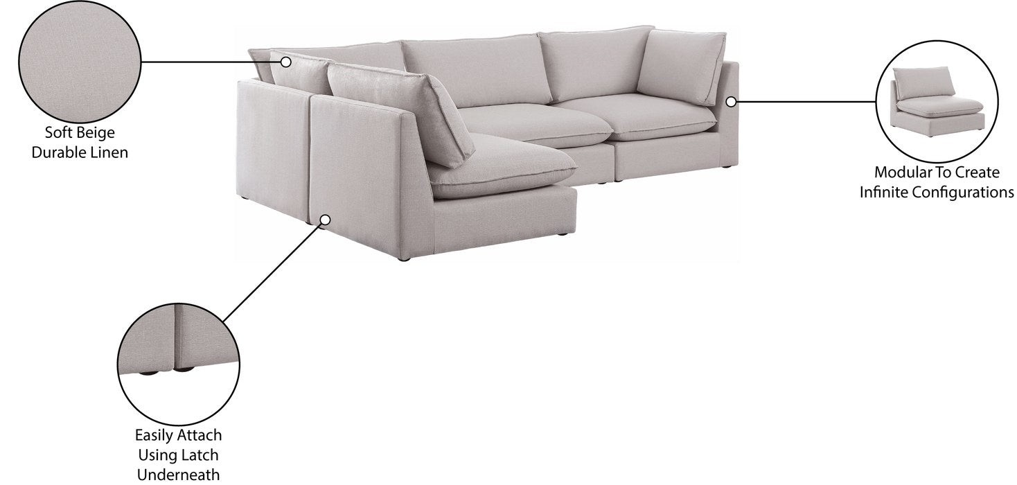 Meridian Furniture - Mackenzie 120" Beige Linen Textured Fabric Upholstered 4pc. Sectional - 688Beige-Sec4A - GreatFurnitureDeal