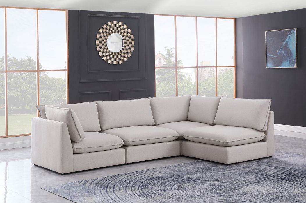 Meridian Furniture - Mackenzie 120" Beige Linen Textured Fabric Upholstered 4pc. Sectional - 688Beige-Sec4A - GreatFurnitureDeal