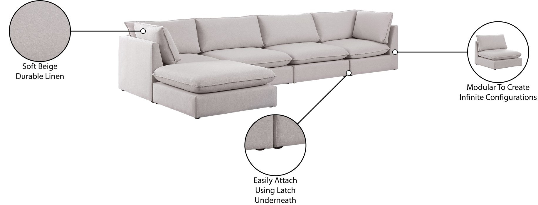 Meridian Furniture - Mackenzie 160" Beige Linen Textured Fabric Upholstered 5pc. Sectional - 688Beige-Sec5B - GreatFurnitureDeal
