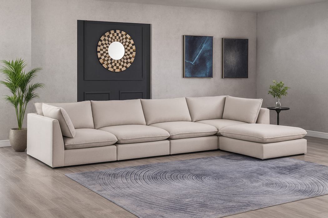 Meridian Furniture - Mackenzie 160" Beige Linen Textured Fabric Upholstered 5pc. Sectional - 688Beige-Sec5B - GreatFurnitureDeal