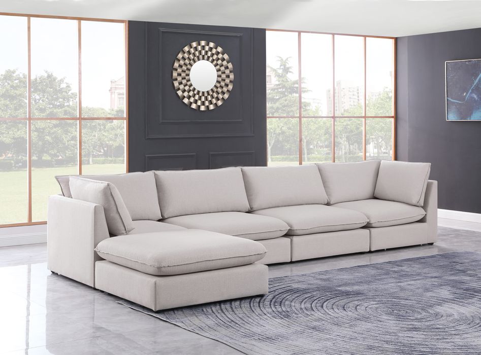 Meridian Furniture - Mackenzie 160" Beige Linen Textured Fabric Upholstered 5pc. Sectional - 688Beige-Sec5B - GreatFurnitureDeal