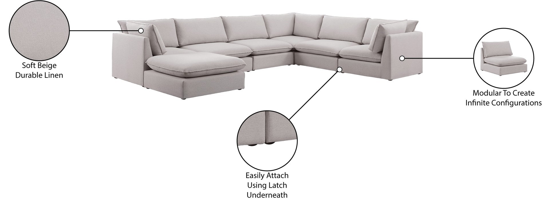 Meridian Furniture - Mackenzie 160" Beige Linen Textured Fabric Upholstered 7pc. Sectional - 688Beige-Sec7B - GreatFurnitureDeal