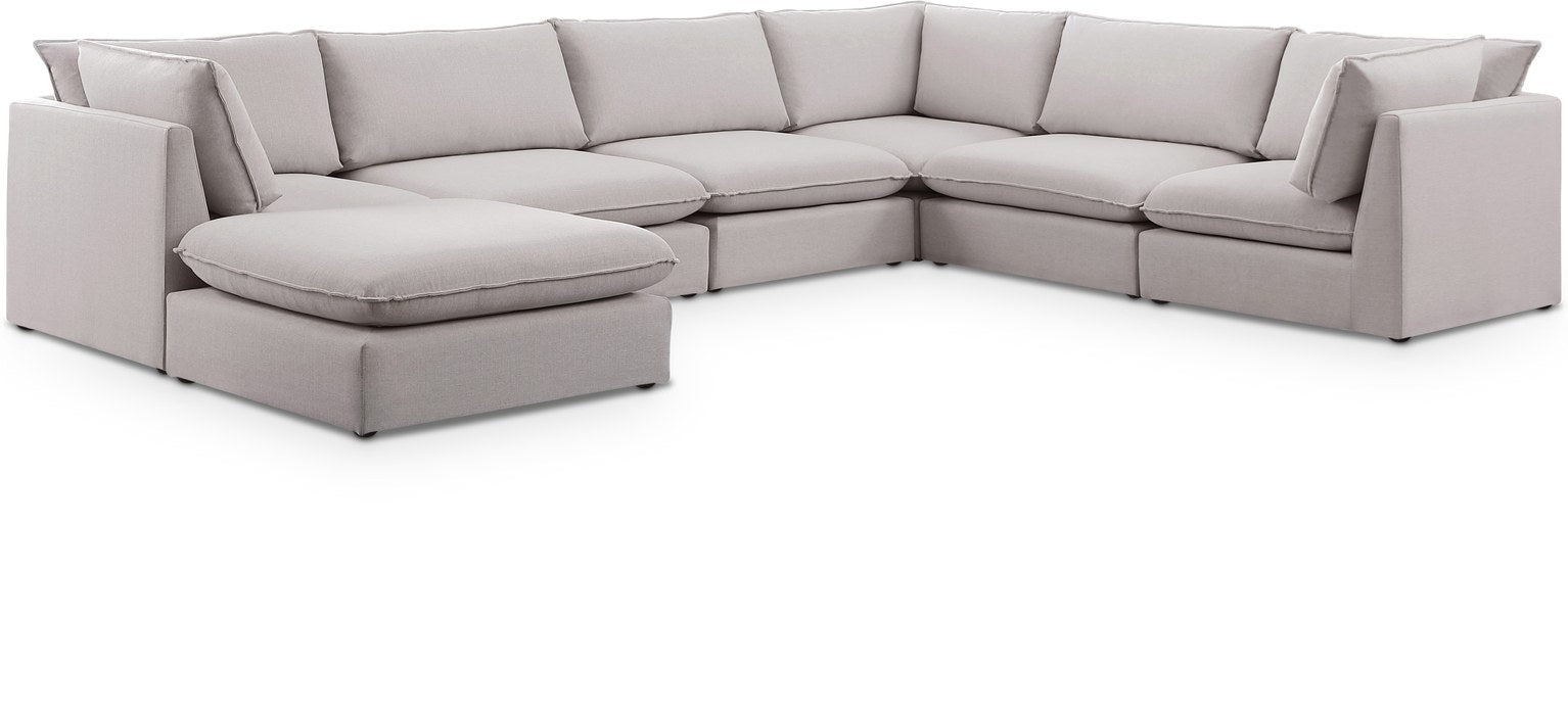 Meridian Furniture - Mackenzie 160" Beige Linen Textured Fabric Upholstered 7pc. Sectional - 688Beige-Sec7B - GreatFurnitureDeal