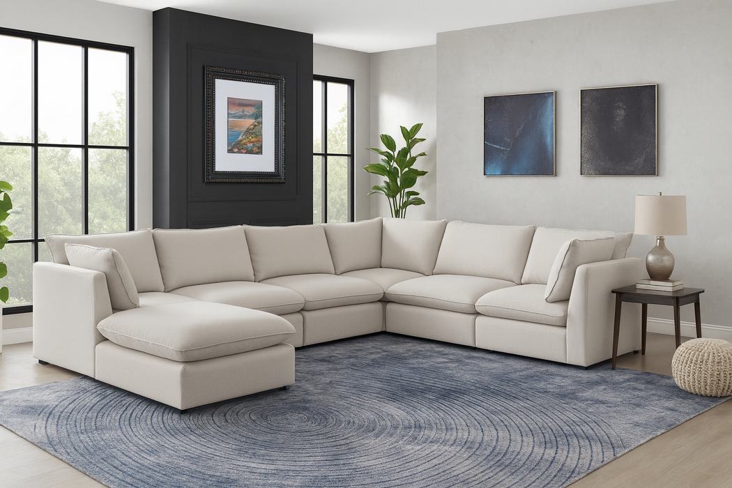 Meridian Furniture - Mackenzie 160" Beige Linen Textured Fabric Upholstered 7pc. Sectional - 688Beige-Sec7B - GreatFurnitureDeal