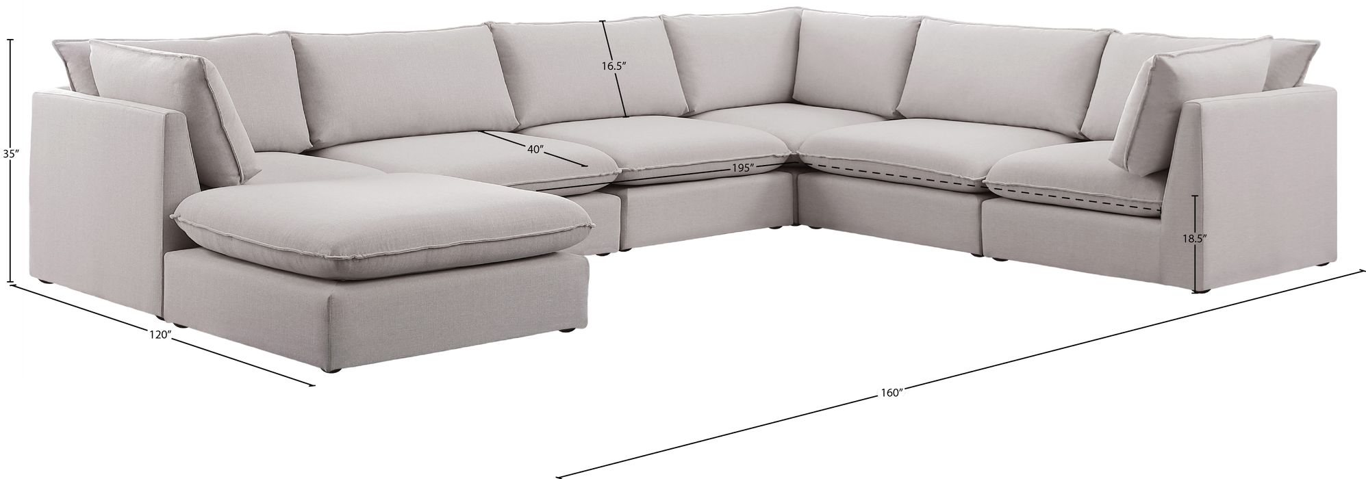 Meridian Furniture - Mackenzie 160" Beige Linen Textured Fabric Upholstered 7pc. Sectional - 688Beige-Sec7B - GreatFurnitureDeal