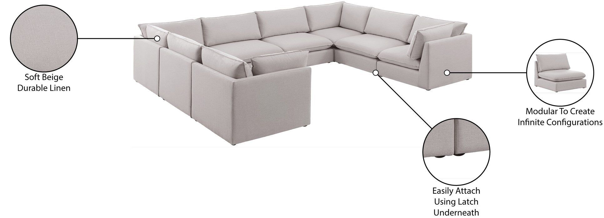 Meridian Furniture - Mackenzie 160" Beige Linen Textured Fabric Upholstered 8pc. Sectional - 688Beige-Sec8A - GreatFurnitureDeal