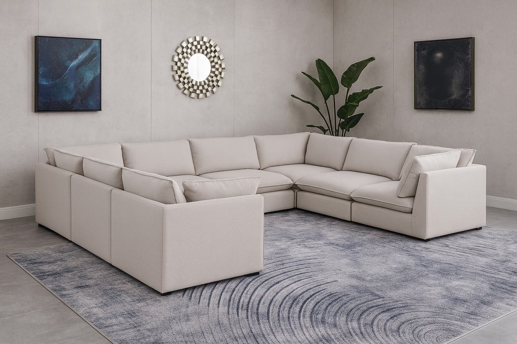 Meridian Furniture - Mackenzie 160" Beige Linen Textured Fabric Upholstered 8pc. Sectional - 688Beige-Sec8A - GreatFurnitureDeal
