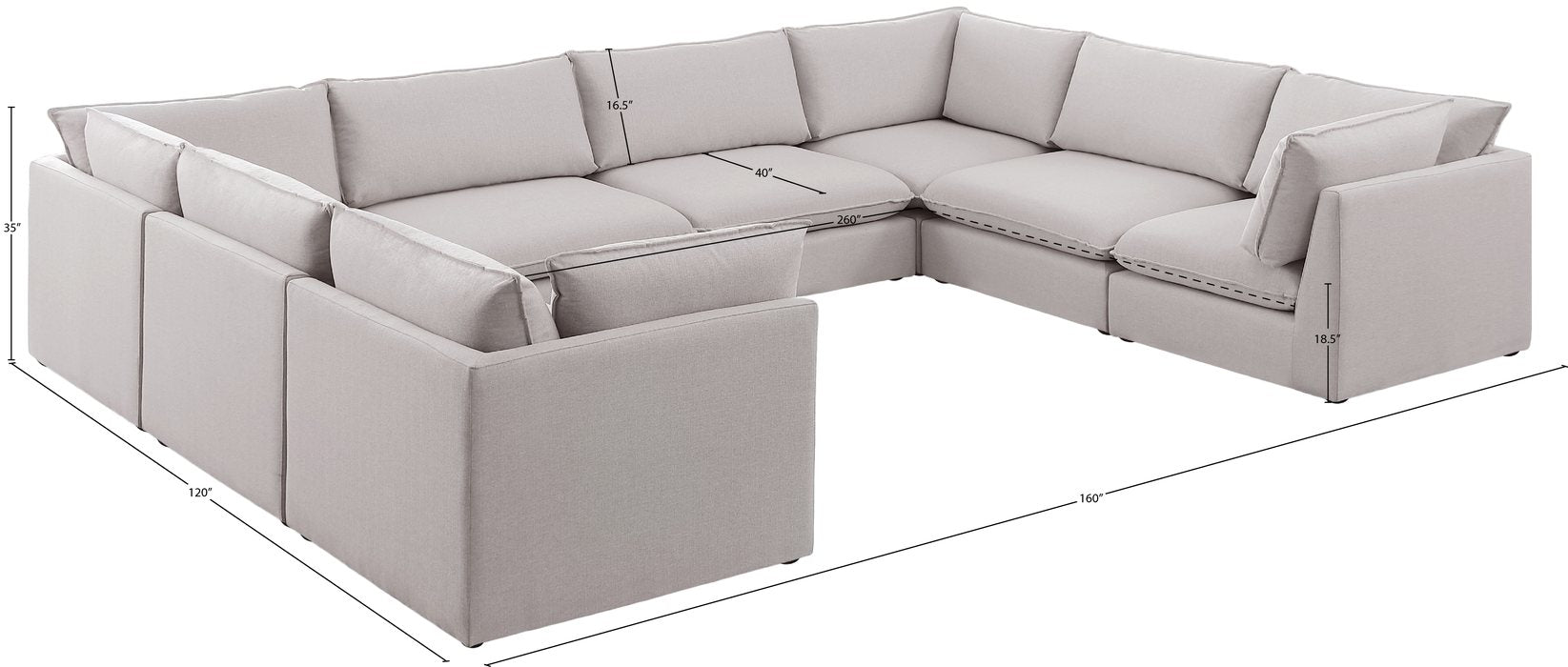 Meridian Furniture - Mackenzie 160" Beige Linen Textured Fabric Upholstered 8pc. Sectional - 688Beige-Sec8A - GreatFurnitureDeal