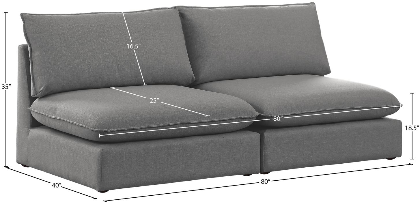 Meridian Furniture - Mackenzie 80" Grey Linen Textured Fabric Upholstered 2pc. Armless Sofa - 688Grey-S80A - GreatFurnitureDeal