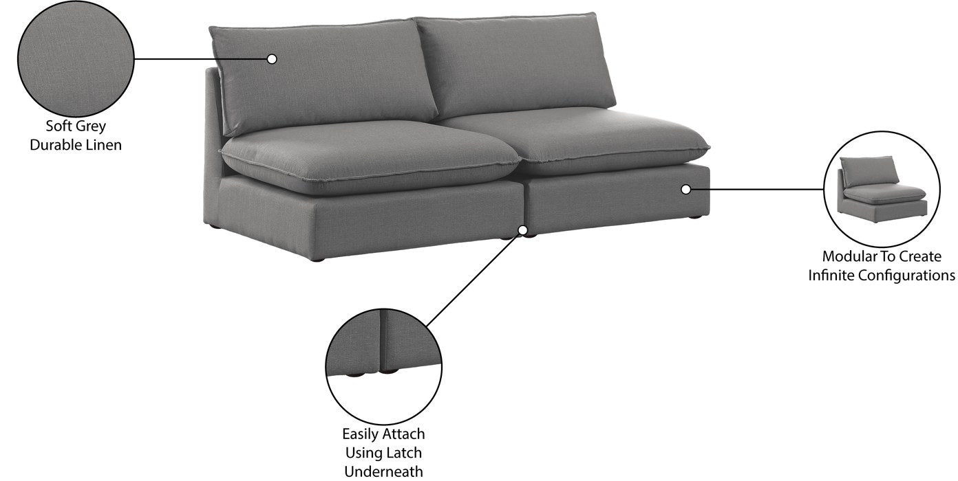 Meridian Furniture - Mackenzie 80" Grey Linen Textured Fabric Upholstered 2pc. Armless Sofa - 688Grey-S80A - GreatFurnitureDeal