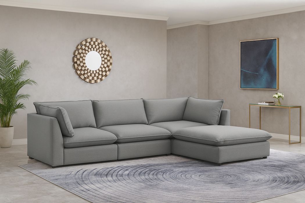 Meridian Furniture - Mackenzie 120" Grey Linen Textured Fabric Upholstered 4pc. Sectional - 688Grey-Sec4B - GreatFurnitureDeal