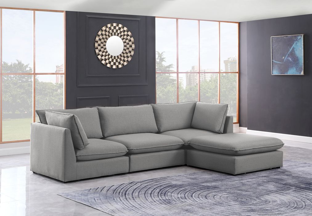 Meridian Furniture - Mackenzie 120" Grey Linen Textured Fabric Upholstered 4pc. Sectional - 688Grey-Sec4B - GreatFurnitureDeal