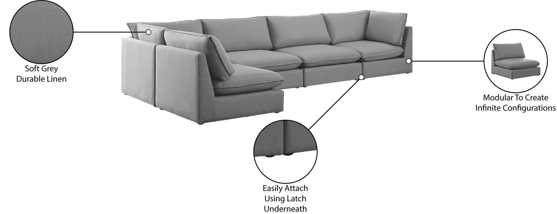 Meridian Furniture - Mackenzie 160" Grey Linen Textured Fabric Upholstered 5pc. Sectional - 688Grey-Sec5A - GreatFurnitureDeal