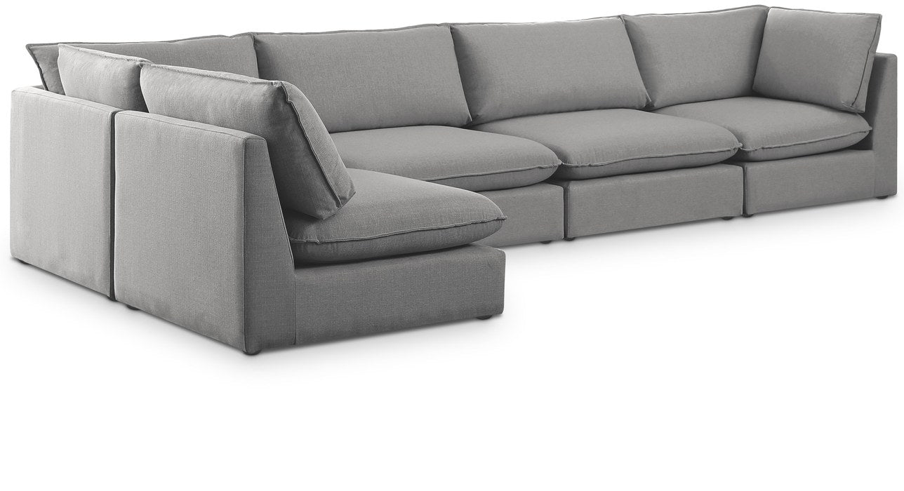 Meridian Furniture - Mackenzie 160" Grey Linen Textured Fabric Upholstered 5pc. Sectional - 688Grey-Sec5A - GreatFurnitureDeal