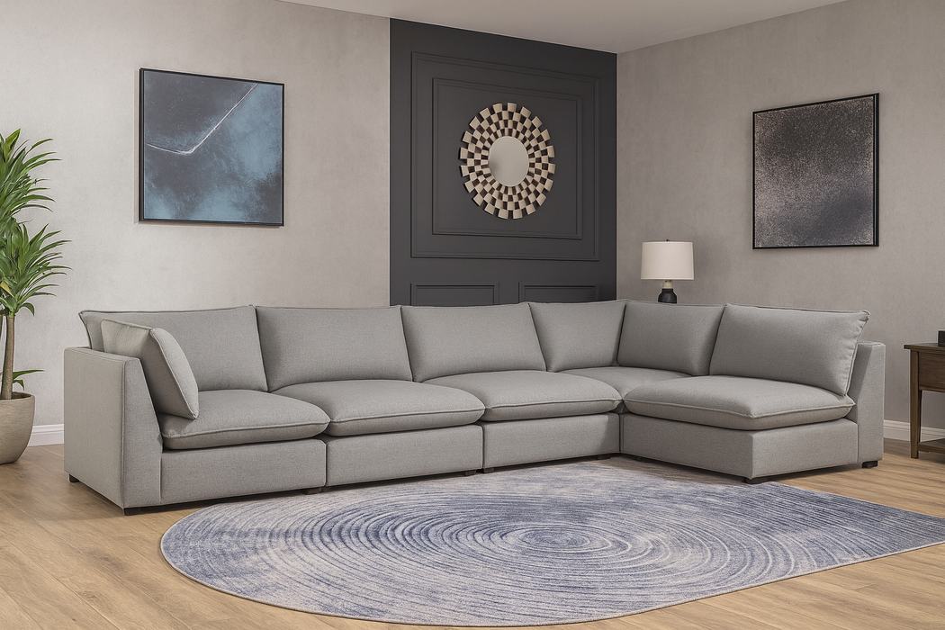 Meridian Furniture - Mackenzie 160" Grey Linen Textured Fabric Upholstered 5pc. Sectional - 688Grey-Sec5A - GreatFurnitureDeal