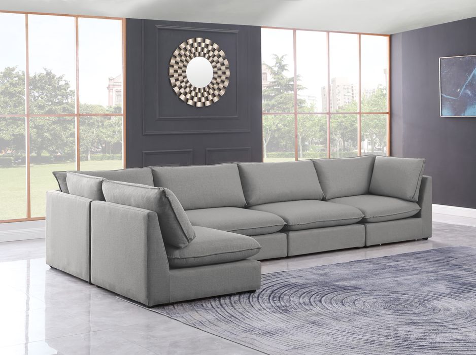 Meridian Furniture - Mackenzie 160" Grey Linen Textured Fabric Upholstered 5pc. Sectional - 688Grey-Sec5A - GreatFurnitureDeal
