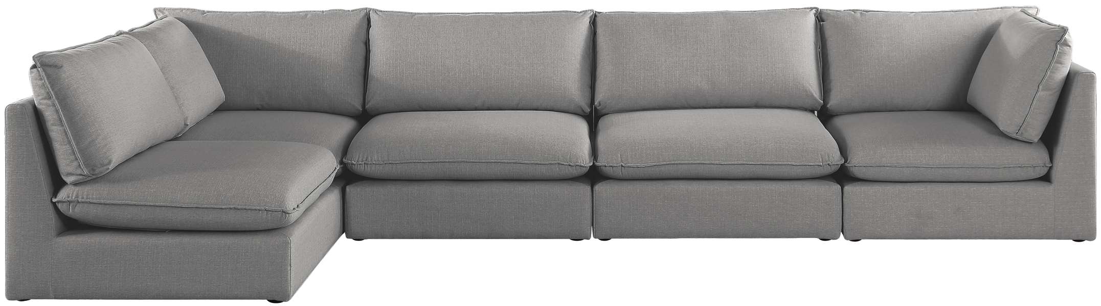 Meridian Furniture - Mackenzie 160" Grey Linen Textured Fabric Upholstered 5pc. Sectional - 688Grey-Sec5A - GreatFurnitureDeal