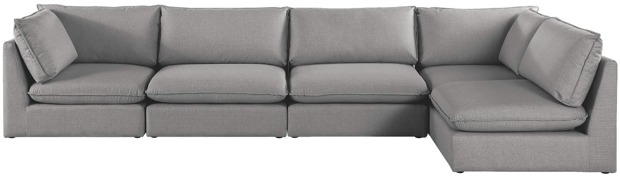 Meridian Furniture - Mackenzie 160" Grey Linen Textured Fabric Upholstered 5pc. Sectional - 688Grey-Sec5A - GreatFurnitureDeal
