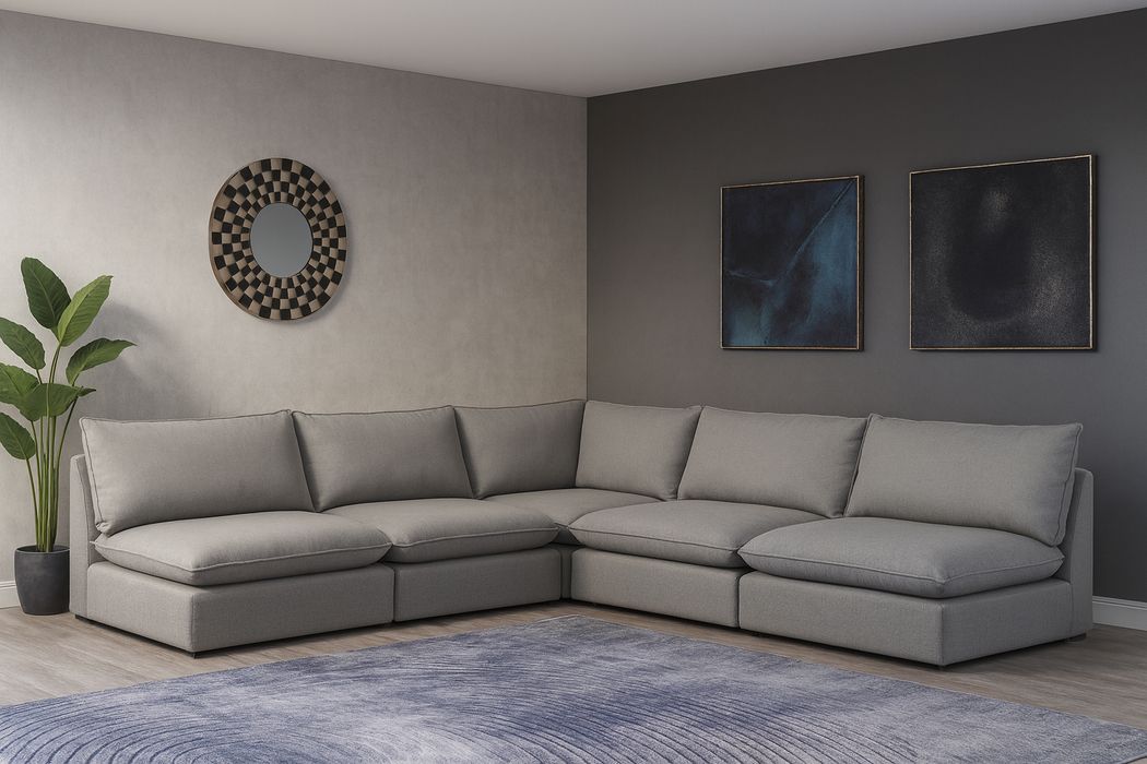 Meridian Furniture - Mackenzie 120" Grey Linen Textured Fabric Upholstered 5pc. Sectional - 688Grey-Sec5C - GreatFurnitureDeal