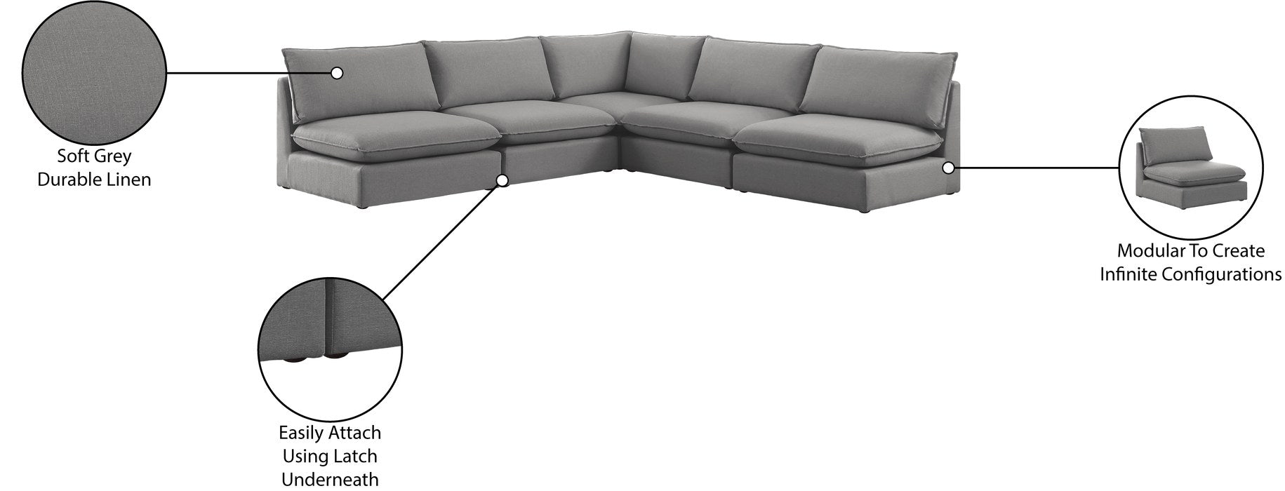 Meridian Furniture - Mackenzie 120" Grey Linen Textured Fabric Upholstered 5pc. Sectional - 688Grey-Sec5C - GreatFurnitureDeal